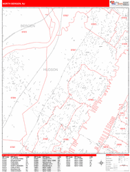 North Bergen Wall Map Zip Code Red Line Style 2025